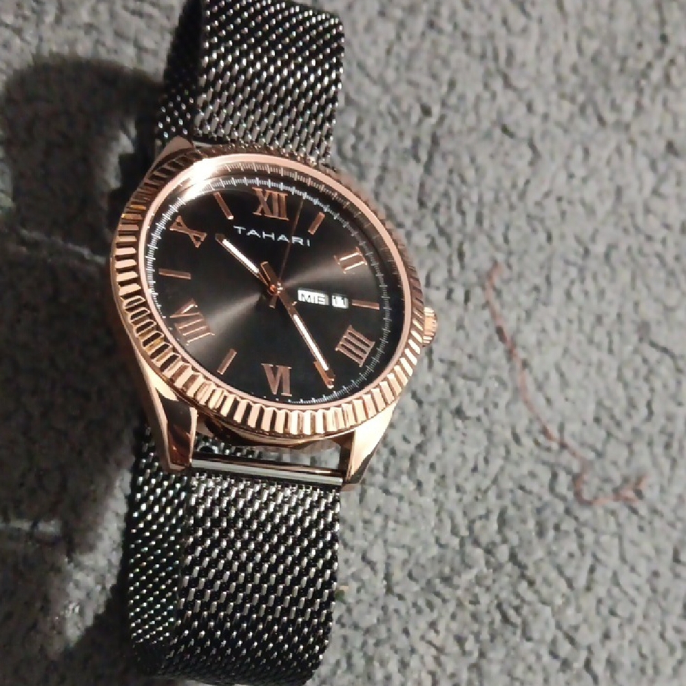 Tahari Rose Gold and Black Mesh Watch
